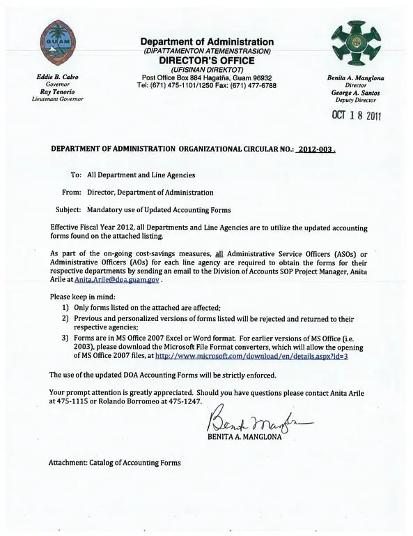 Guam Government Accounting Forms Catalog Overview