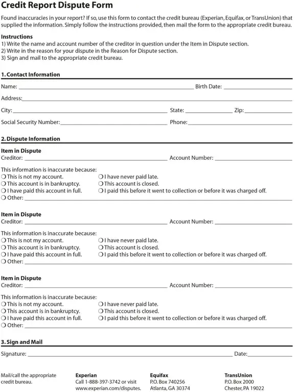 Credit Dispute Letter – Request for Correction