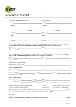 Artist Performance Contract Agreement PDF form preview