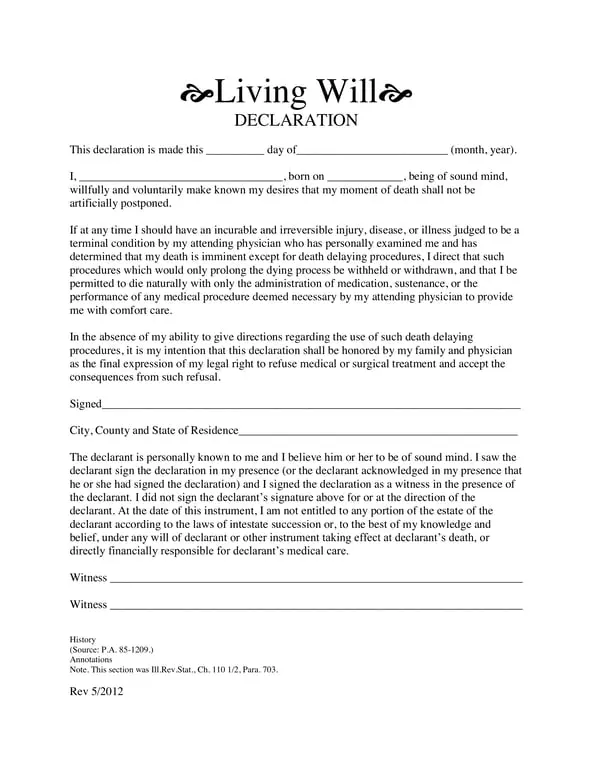 Living Will Declaration for Specifying Medical Treatment Preferences in Terminal Conditions
