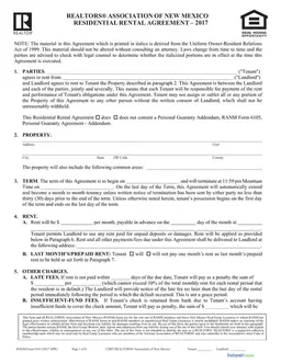 New Mexico Residential Rental Agreement RANM 6101 Update form preview