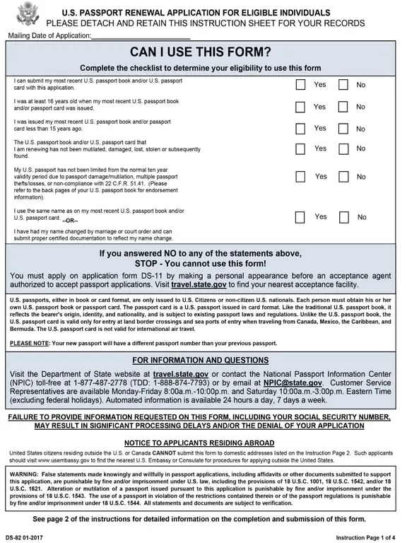 Get the most current DS-82 – U.S. Passport Renewal Application form now