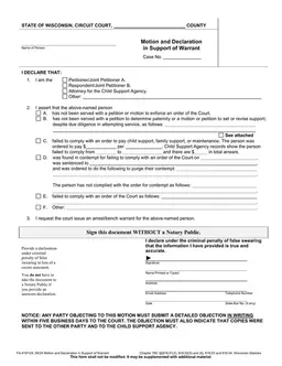Wisconsin Affidavit of Support FA-4181VA - Motion and Declaration for Warrant Request form preview