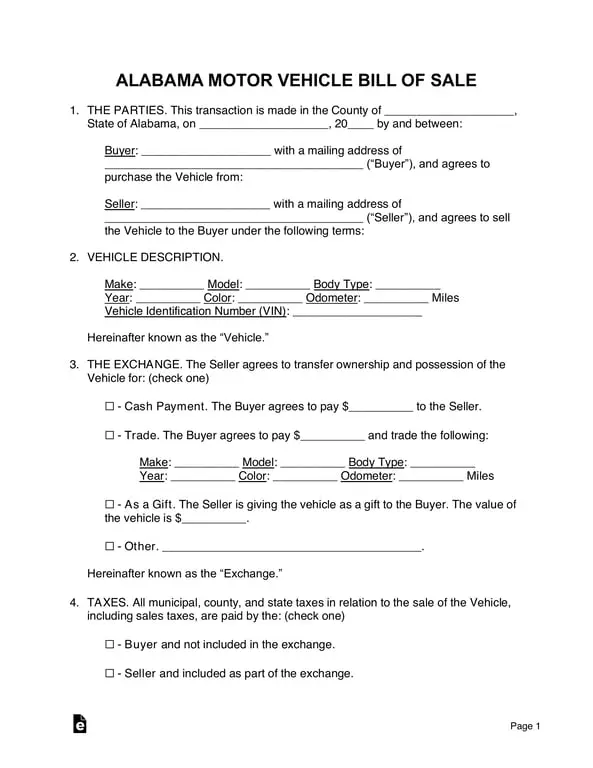 Alabama Vehicle Ownership Transfer Documentation