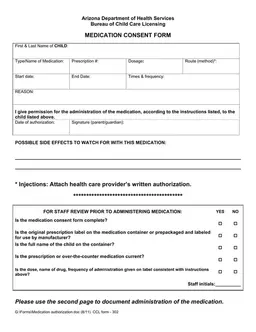 Arizona Child Medication Consent Overview form preview