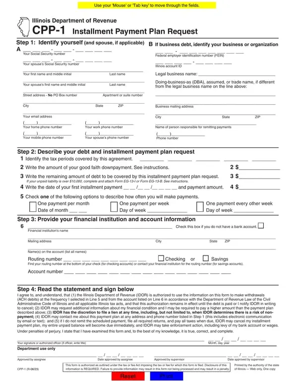 Illinois DoR CPP-1 Installment Payment Plan Request