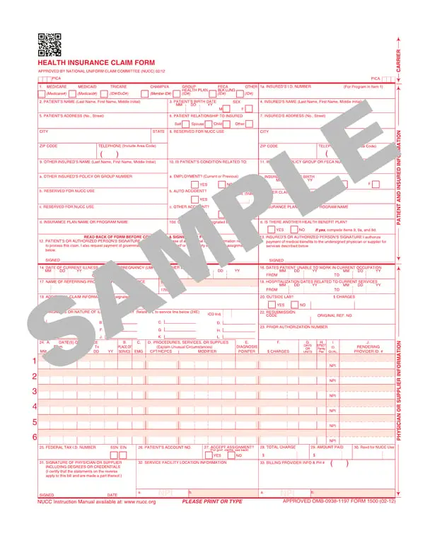 Health Insurance Claim 1500 (02-12) - Approved Submission for Medicare, Medicaid, TRICARE, CHAMPVA Coverage