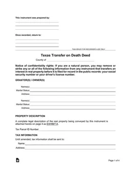 Texas Real Property Transfer on Death Deed Overview form preview
