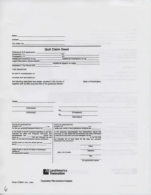 Washington State Property Ownership Transfer Deed