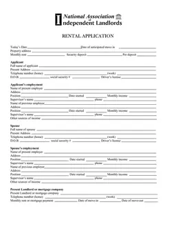 Landlord's Rental Application - Evaluating Prospective Tenants form preview