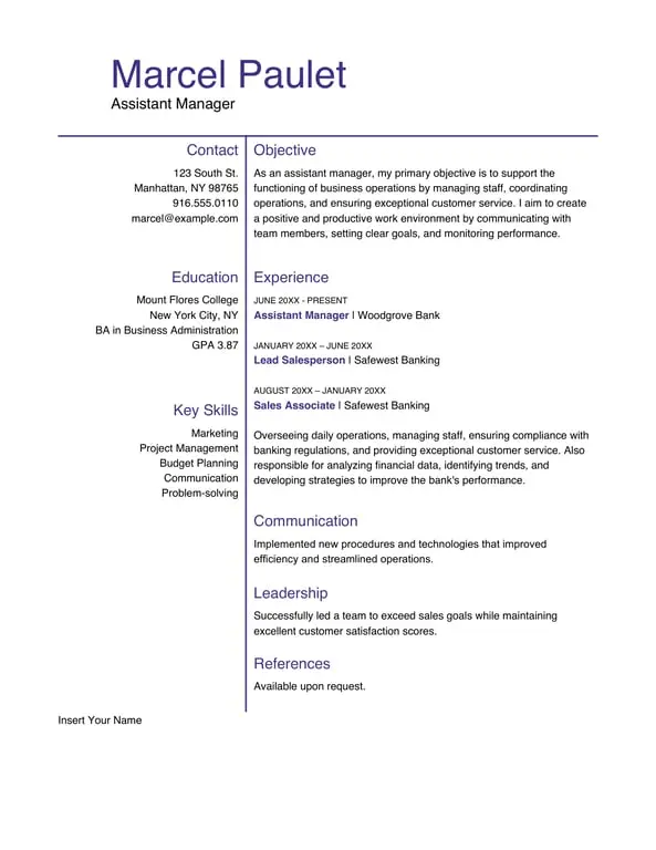 Basic management resume