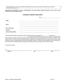 Colorado Real Estate Earnest Money Receipt Assurance form preview
