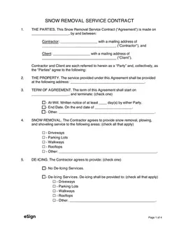 Snow Removal Service Contract Agreement form preview